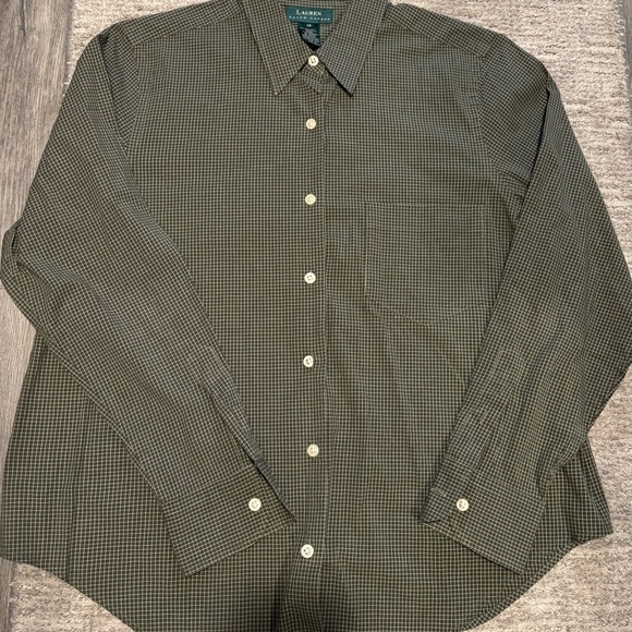 Lauren Ralph Lauren Long Sleeve Green & White Check Shirt Women’s Sz 14 - Picture 2 of 4